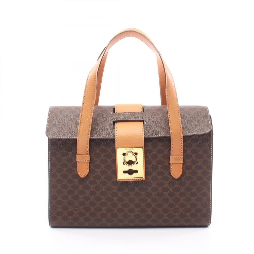 Celine Macadam Handbag Canvas Leather Brown